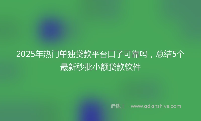 2025年热门单独贷款平台口子可靠吗，总结5个最新秒批小额贷款软件