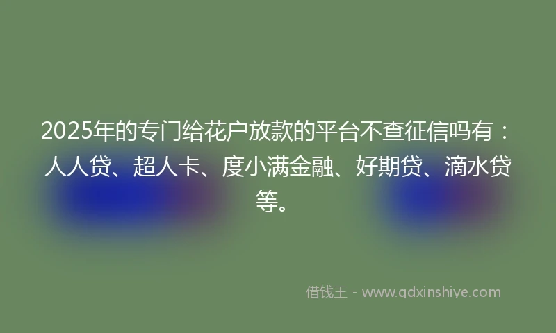 2025年的专门给花户放款的平台不查征信吗有:人人贷、超人卡、度小满金融、好期贷、滴水贷等。