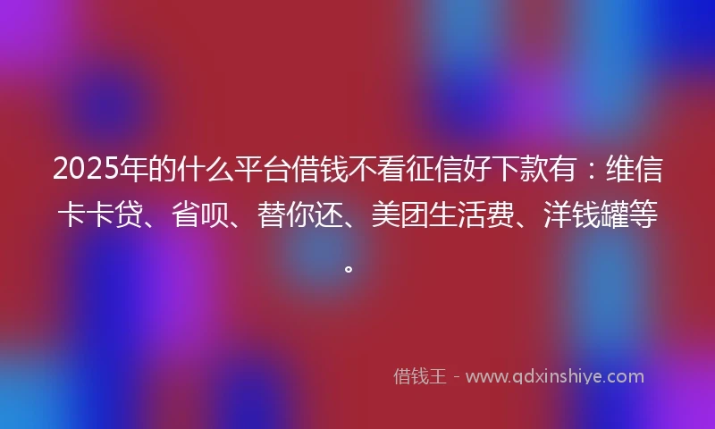 2025年的什么平台借钱不看征信好下款有：维信卡卡贷、省呗、替你还、美团生活费、洋钱罐等。