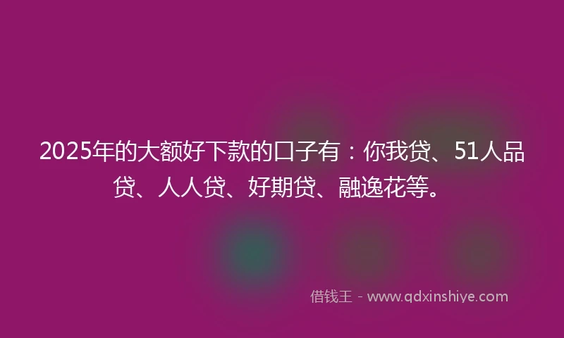 2025年的大额好下款的口子有：你我贷、51人品贷、人人贷、好期贷、融逸花等。