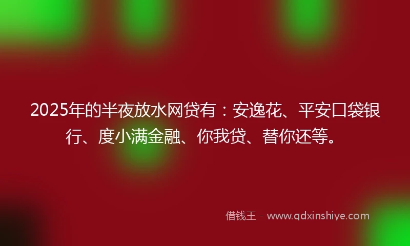 2025年的半夜放水网贷有：安逸花、平安口袋银行、度小满金融、你我贷、替你还等。