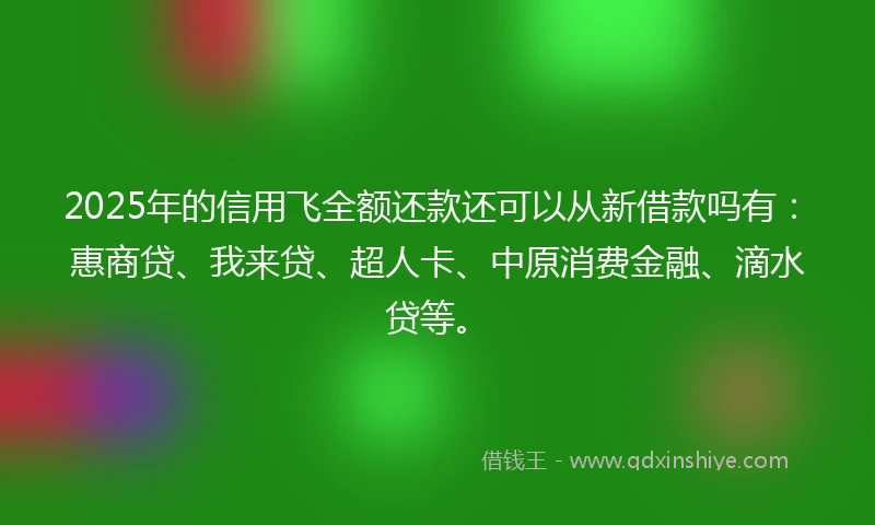 2025年的信用飞全额还款还可以从新借款吗有：惠商贷、我来贷、超人卡、中原消费金融、滴水贷等。