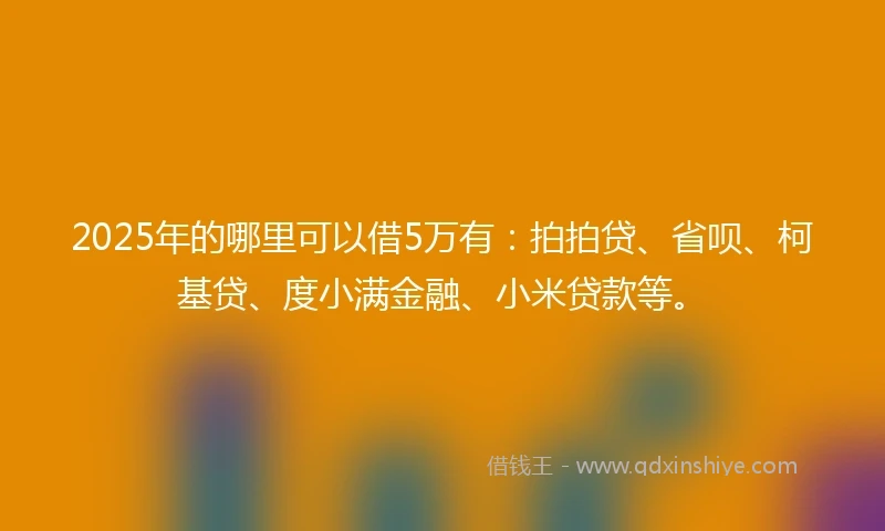 2025年的哪里可以借5万有：拍拍贷、省呗、柯基贷、度小满金融、小米贷款等。