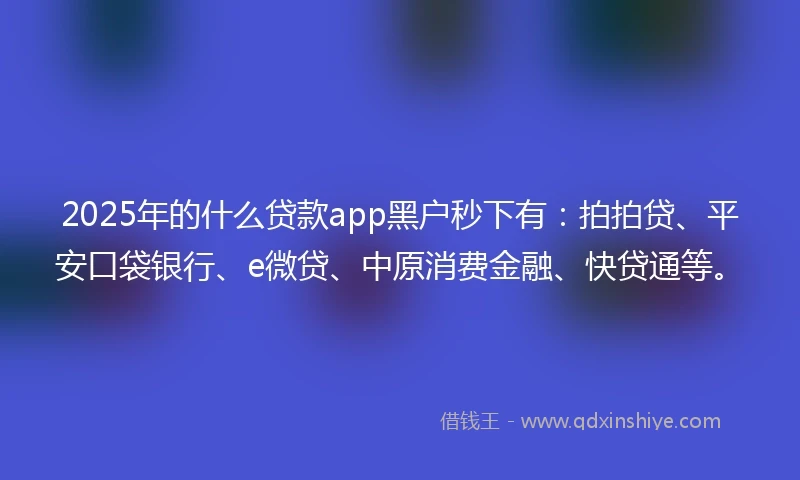 2025年的什么贷款app黑户秒下有：拍拍贷、平安口袋银行、e微贷、中原消费金融、快贷通等。
