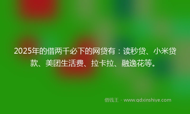 2025年的借两千必下的网贷有：读秒贷、小米贷款、美团生活费、拉卡拉、融逸花等。