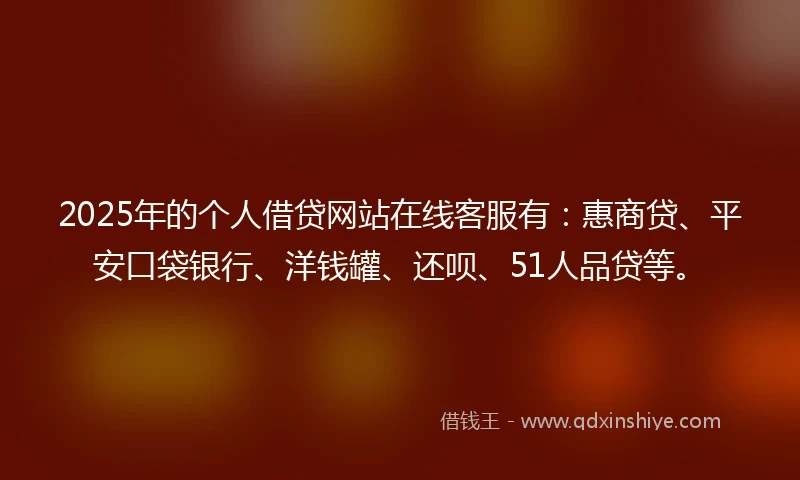 2025年的个人借贷网站在线客服有：惠商贷、平安口袋银行、洋钱罐、还呗、51人品贷等。
