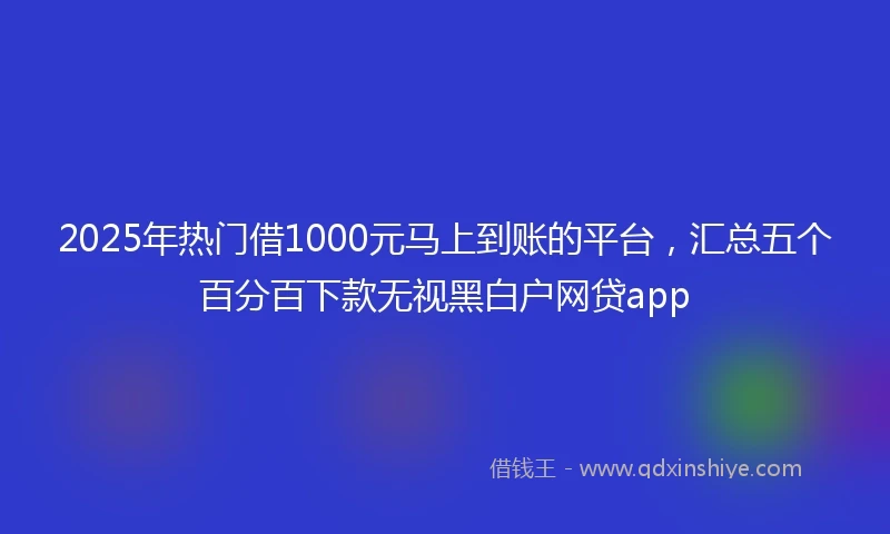 2025年热门借1000元马上到账的平台，汇总五个百分百下款无视黑白户网贷app