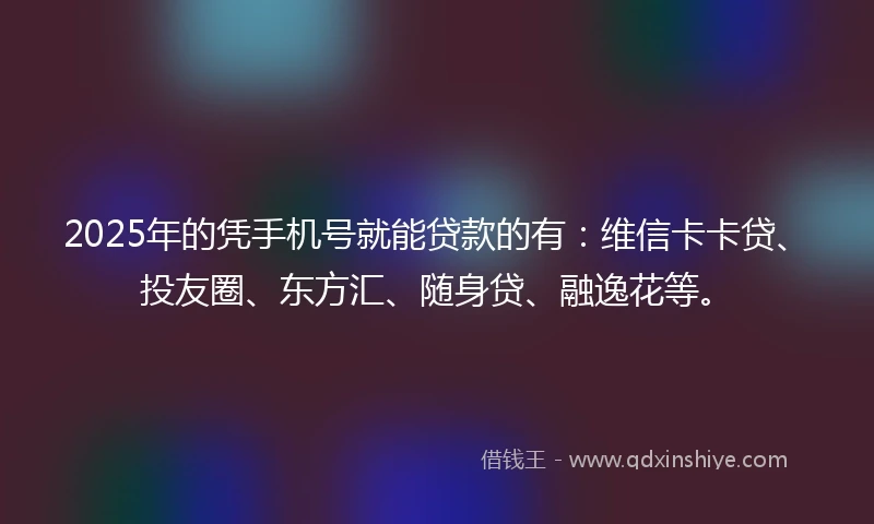 2025年的凭手机号就能贷款的有：维信卡卡贷、投友圈、东方汇、随身贷、融逸花等。