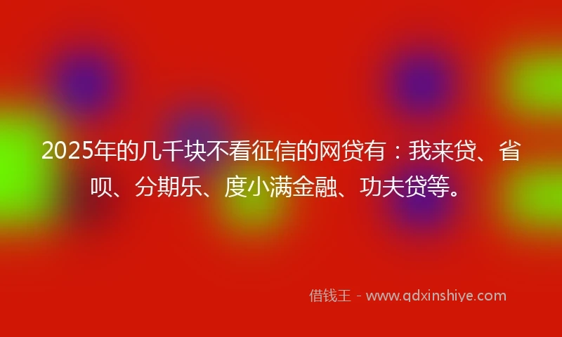 2025年的几千块不看征信的网贷有：我来贷、省呗、分期乐、度小满金融、功夫贷等。