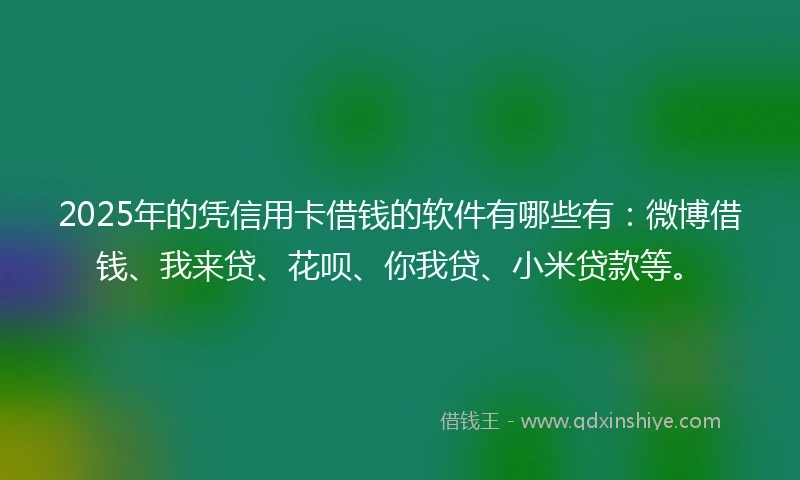 2025年的凭信用卡借钱的软件有哪些有：微博借钱、我来贷、花呗、你我贷、小米贷款等。