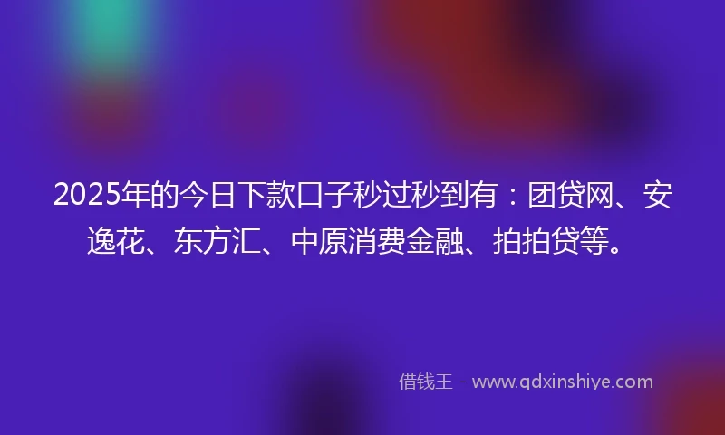 2025年的今日下款口子秒过秒到有：团贷网、安逸花、东方汇、中原消费金融、拍拍贷等。