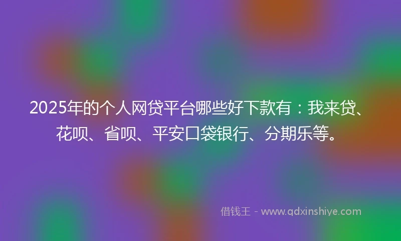 2025年的个人网贷平台哪些好下款有:我来贷、花呗、省呗、平安口袋银行、分期乐等。