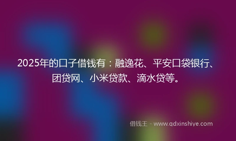 2025年的口子借钱有：融逸花、平安口袋银行、团贷网、小米贷款、滴水贷等。