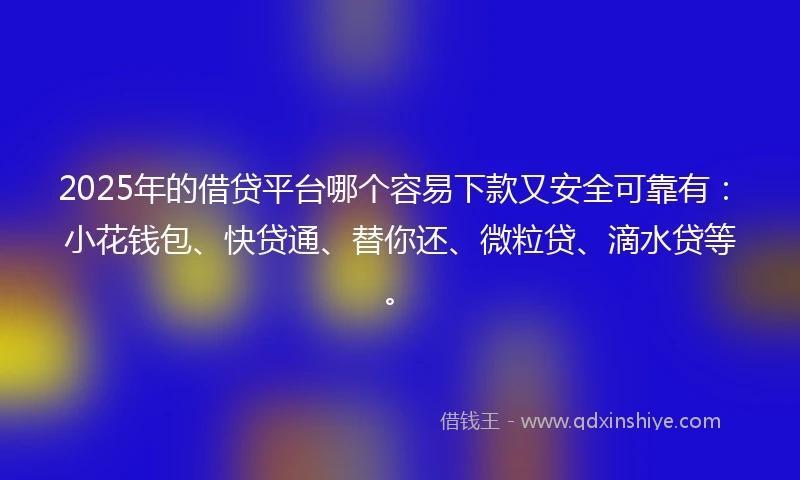 2025年的借贷平台哪个容易下款又安全可靠有：小花钱包、快贷通、替你还、微粒贷、滴水贷等。