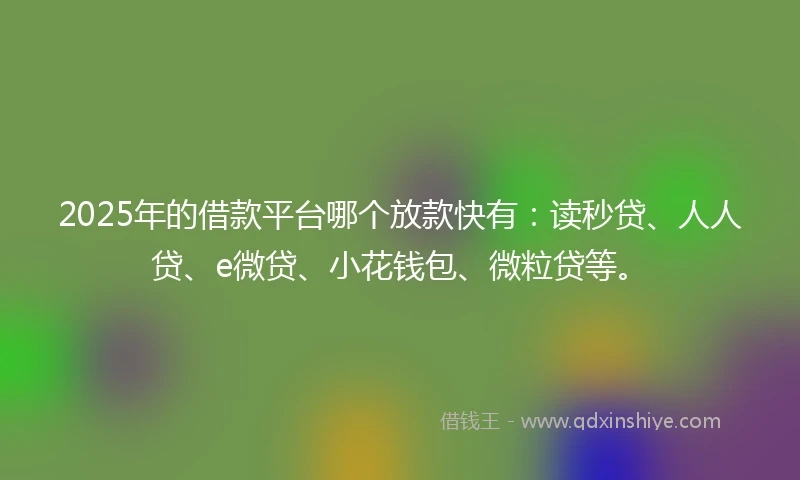 2025年的借款平台哪个放款快有：读秒贷、人人贷、e微贷、小花钱包、微粒贷等。
