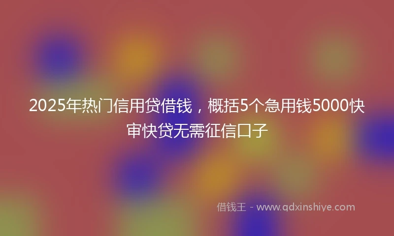 2025年热门信用贷借钱，概括5个急用钱5000快审快贷无需征信口子