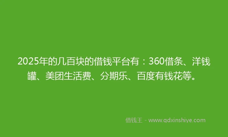 2025年的几百块的借钱平台有：360借条、洋钱罐、美团生活费、分期乐、百度有钱花等。