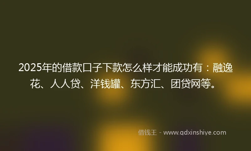 2025年的借款口子下款怎么样才能成功有：融逸花、人人贷、洋钱罐、东方汇、团贷网等。