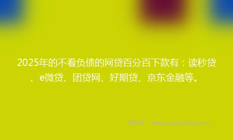 2025年的不看负债的网贷百分百下款有：读秒贷、e微贷、团贷网、好期贷、京东金融等。
