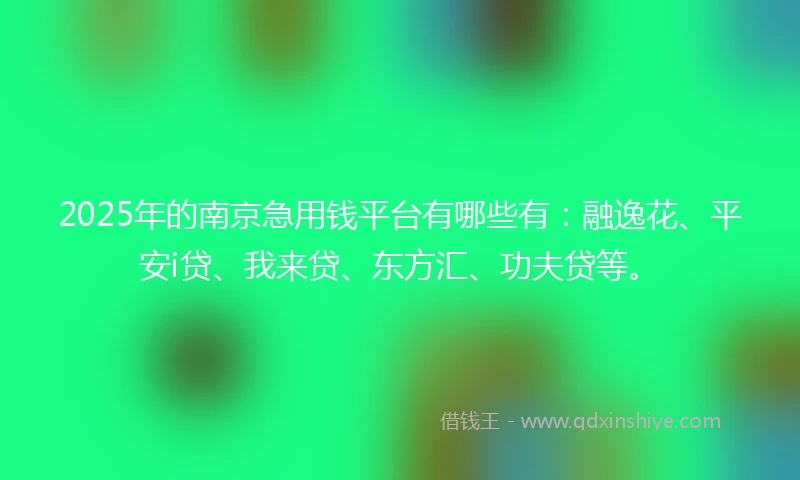 2025年的南京急用钱平台有哪些有：融逸花、平安i贷、我来贷、东方汇、功夫贷等。