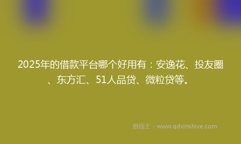 2025年的借款平台哪个好用有:安逸花、投友圈、东方汇、51人品贷、微粒贷等。