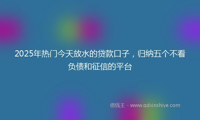 2025年热门今天放水的贷款口子，归纳五个不看负债和征信的平台
