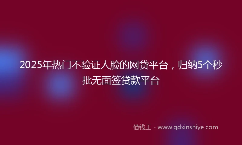 2025年热门不验证人脸的网贷平台，归纳5个秒批无面签贷款平台