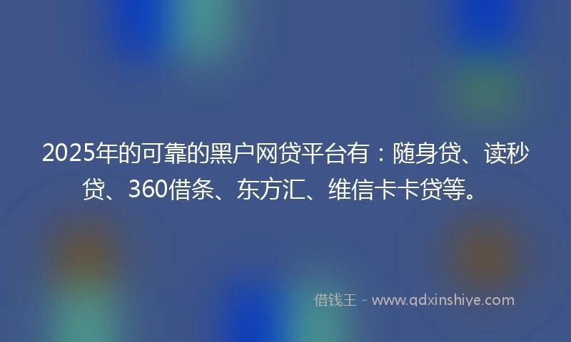2025年的可靠的黑户网贷平台有：随身贷、读秒贷、360借条、东方汇、维信卡卡贷等。