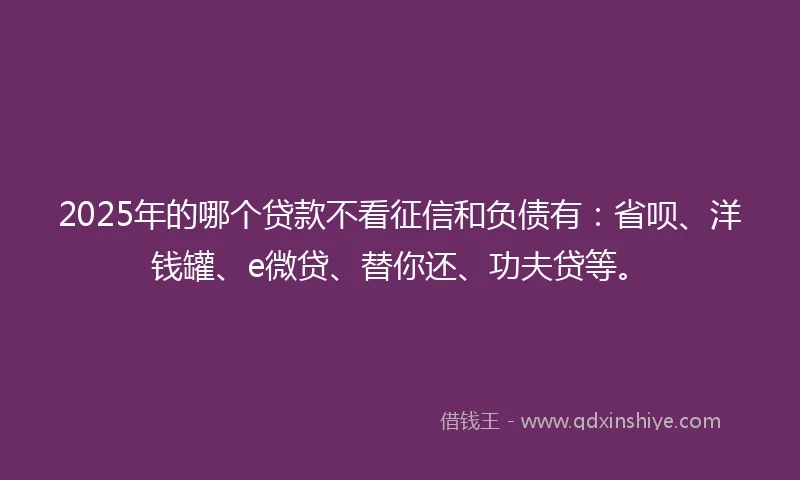 2025年的哪个贷款不看征信和负债有：省呗、洋钱罐、e微贷、替你还、功夫贷等。