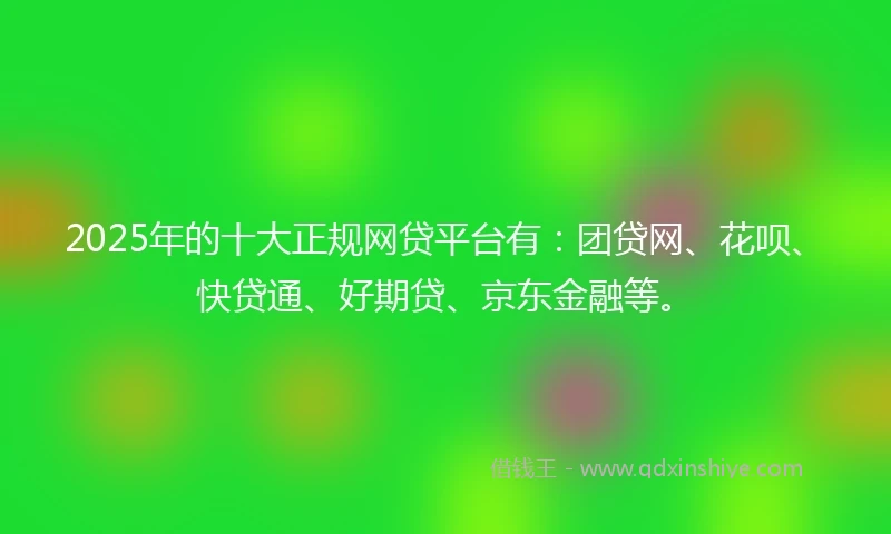 2025年的十大正规网贷平台有：团贷网、花呗、快贷通、好期贷、京东金融等。