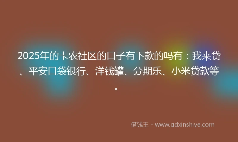 2025年的卡农社区的口子有下款的吗有：我来贷、平安口袋银行、洋钱罐、分期乐、小米贷款等。