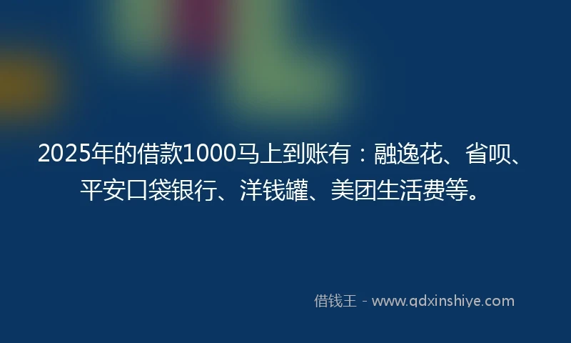 2025年的借款1000马上到账有：融逸花、省呗、平安口袋银行、洋钱罐、美团生活费等。