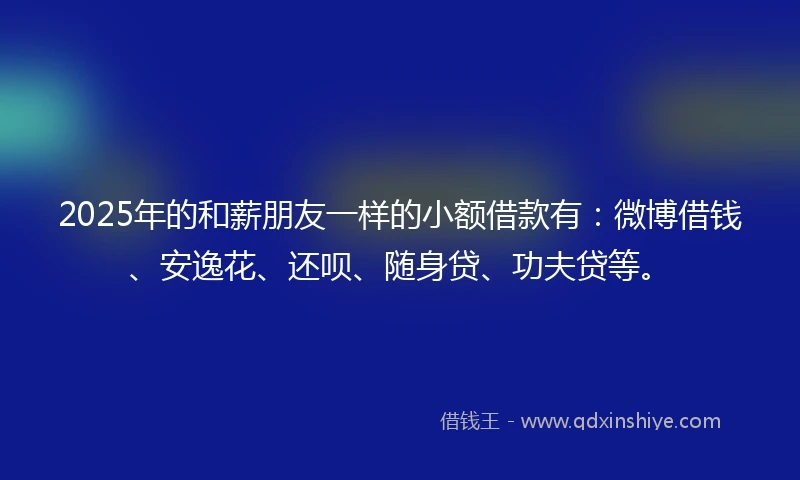 2025年的和薪朋友一样的小额借款有：微博借钱、安逸花、还呗、随身贷、功夫贷等。