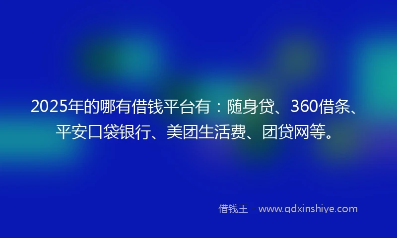 2025年的哪有借钱平台有:随身贷、360借条、平安口袋银行、美团生活费、团贷网等。