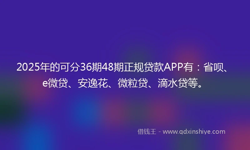2025年的可分36期48期正规贷款APP有：省呗、e微贷、安逸花、微粒贷、滴水贷等。