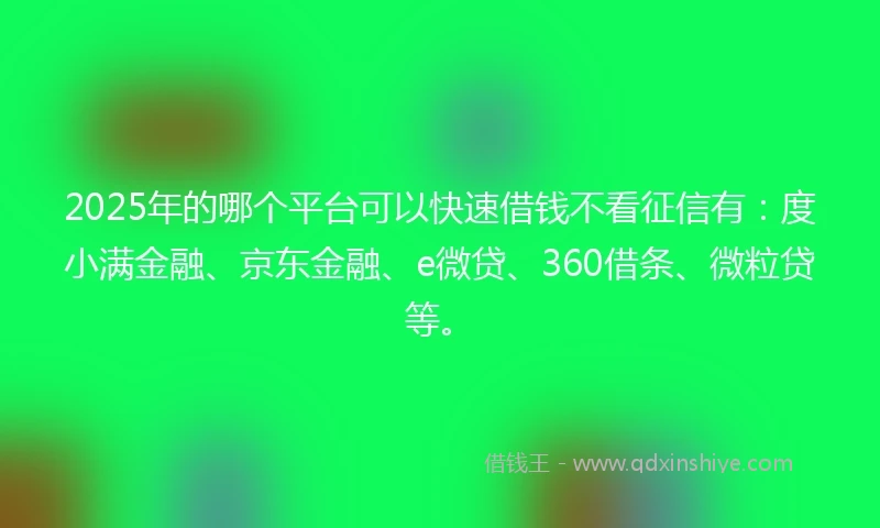 2025年的哪个平台可以快速借钱不看征信有：度小满金融、京东金融、e微贷、360借条、微粒贷等。