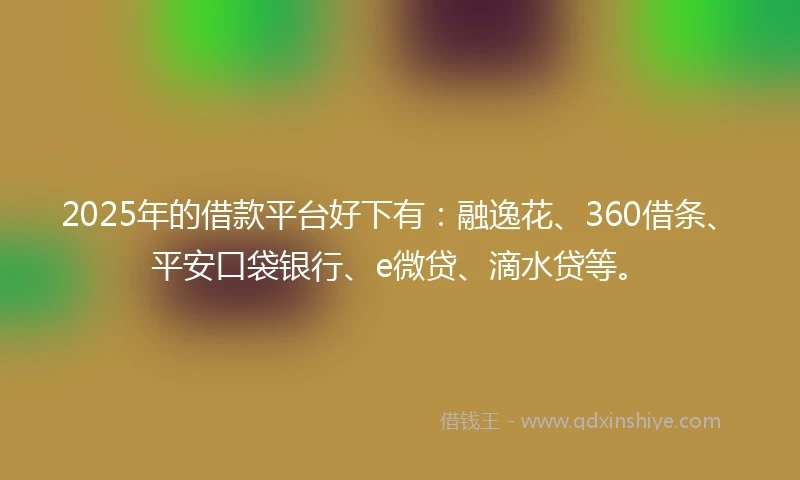 2025年的借款平台好下有:融逸花、360借条、平安口袋银行、e微贷、滴水贷等。