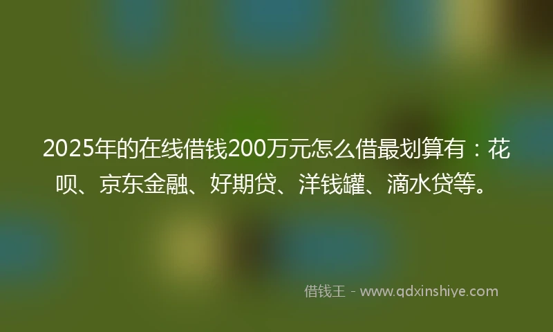 2025年的在线借钱200万元怎么借最划算有：花呗、京东金融、好期贷、洋钱罐、滴水贷等。