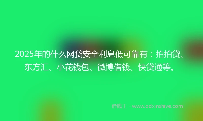 2025年的什么网贷安全利息低可靠有：拍拍贷、东方汇、小花钱包、微博借钱、快贷通等。