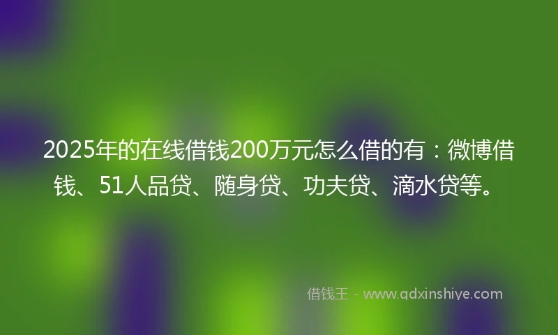 2025年的在线借钱200万元怎么借的有：微博借钱、51人品贷、随身贷、功夫贷、滴水贷等。