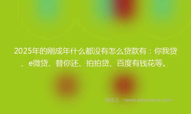 2025年的刚成年什么都没有怎么贷款有：你我贷、e微贷、替你还、拍拍贷、百度有钱花等。