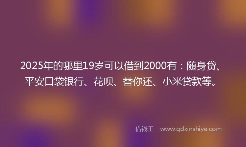 2025年的哪里19岁可以借到2000有：随身贷、平安口袋银行、花呗、替你还、小米贷款等。