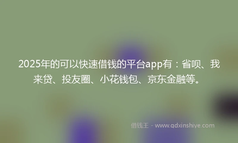 2025年的可以快速借钱的平台app有：省呗、我来贷、投友圈、小花钱包、京东金融等。
