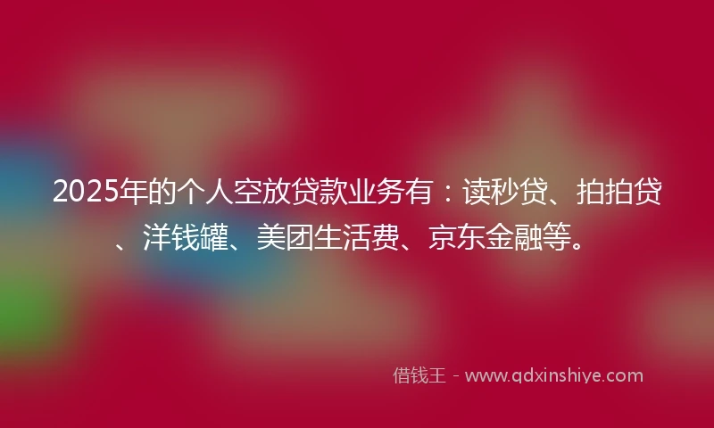 2025年的个人空放贷款业务有:读秒贷、拍拍贷、洋钱罐、美团生活费、京东金融等。