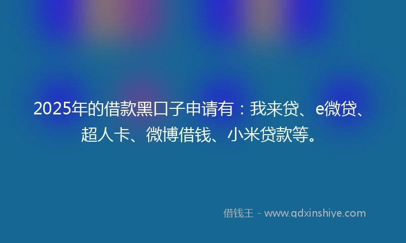 2025年的借款黑口子申请有：我来贷、e微贷、超人卡、微博借钱、小米贷款等。