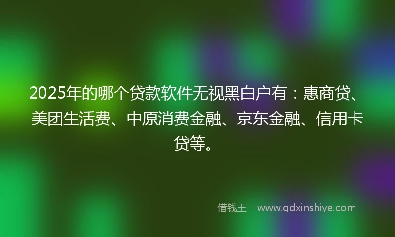 2025年的哪个贷款软件无视黑白户有：惠商贷、美团生活费、中原消费金融、京东金融、信用卡贷等。