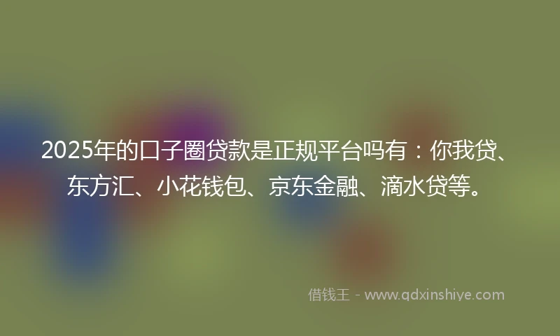 2025年的口子圈贷款是正规平台吗有:你我贷、东方汇、小花钱包、京东金融、滴水贷等。