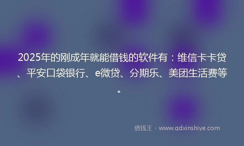 2025年的刚成年就能借钱的软件有:维信卡卡贷、平安口袋银行、e微贷、分期乐、美团生活费等。