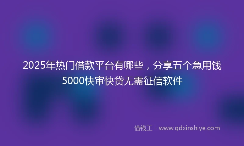 2025年热门借款平台有哪些，分享五个急用钱5000快审快贷无需征信软件