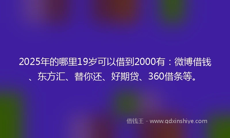 2025年的哪里19岁可以借到2000有：微博借钱、东方汇、替你还、好期贷、360借条等。